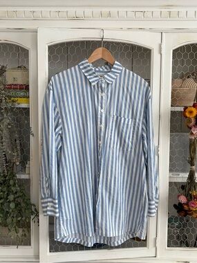 Rhythm Blue & White Vertical Stripe Casual Button-Down Shirt